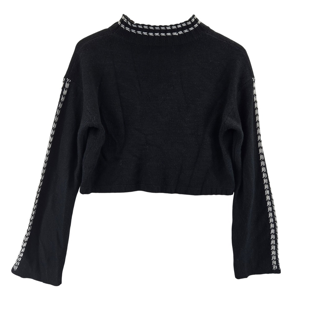 Sweet Rain Black Mock Neck Cropped Sweater with White Contrast Stitching Size S - Picture 4 of 10